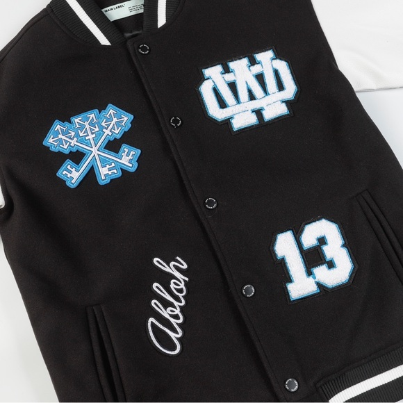 Off-White Black and White Bomber Jacket with Blue Accents - Picture 6 of 6